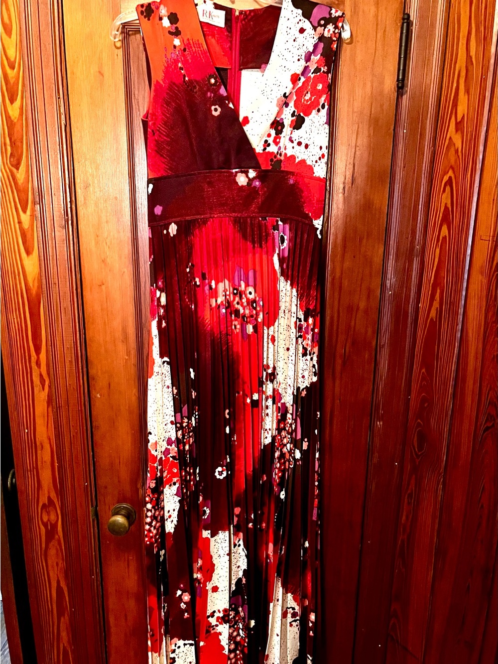 Floral Red Pleated Maxi Dress